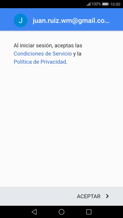 Pulsa ACEPTAR y sigue las indicaciones de la pantalla para seleccionar los ajustes de tu cuenta de Google.