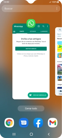 Para cerrar una sola aplicación en ejecución, desliza el dedo hacia arriba sobre la aplicación deseada.