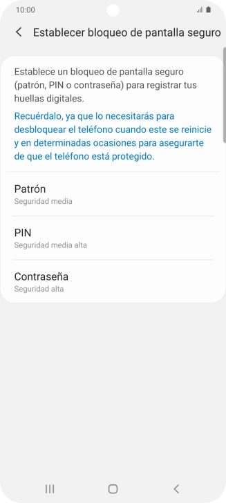 Pulsa el código de seguridad deseado y sigue las indicaciones de la pantalla para crear un código de seguridad del teléfono adicional.