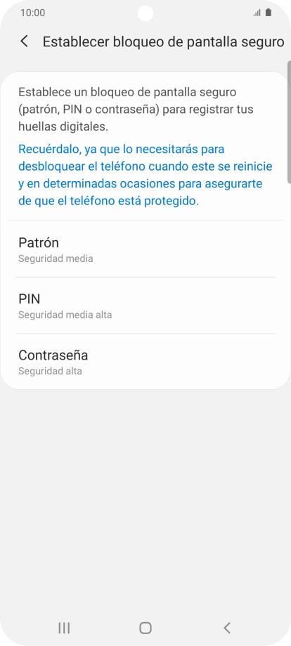 Pulsa el código de seguridad deseado y sigue las indicaciones de la pantalla para crear un código de seguridad del teléfono adicional.