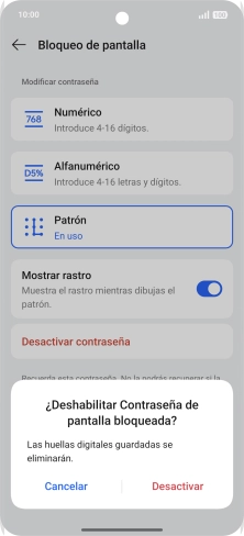 Pulsa Desactivar e introduce el código de seguridad extra que has creado anteriormente.