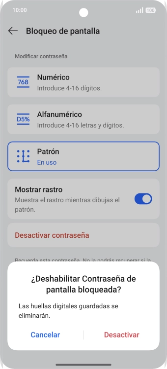 Pulsa Desactivar e introduce el código de seguridad extra que has creado anteriormente.