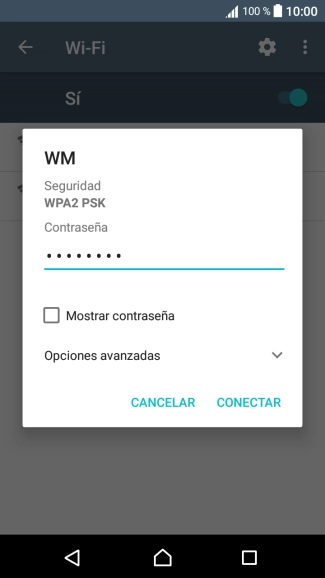 Introduce la contraseña de la red wifi y pulsa CONECTAR.