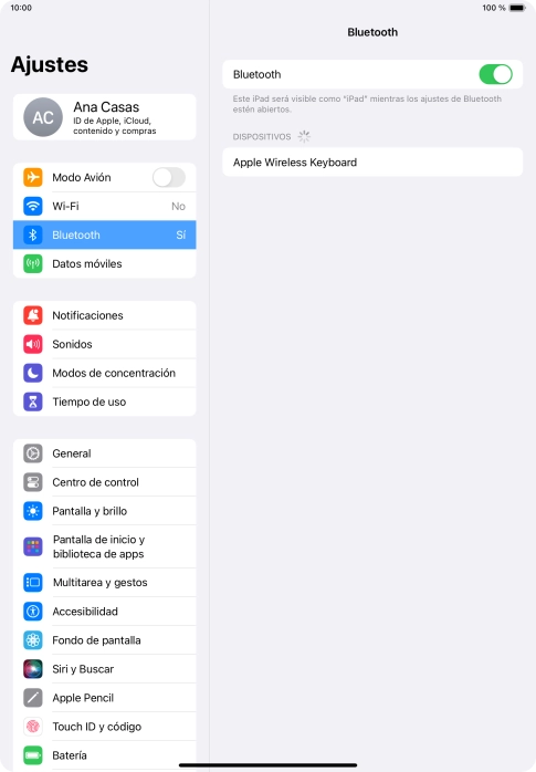 Pulsa el dispositivo Bluetooth deseado y sigue las indicaciones de la pantalla para vincular el dispositivo a la tablet.