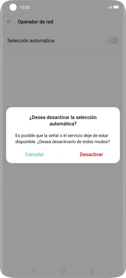 Pulsa Desactivar para desactivar la función y espera mientras el teléfono está buscando redes.