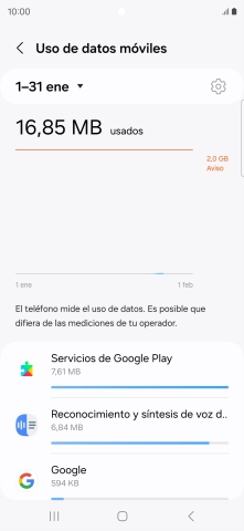 El consumo de datos por cada aplicación aparece bajo el nombre de la aplicación.