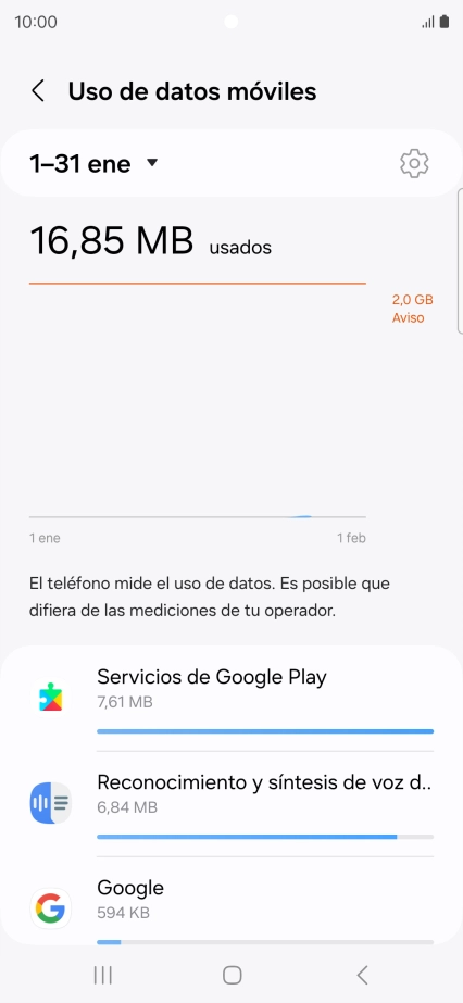 El consumo de datos por cada aplicación aparece bajo el nombre de la aplicación.