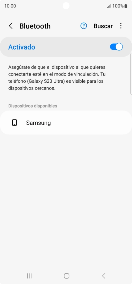 Pulsa el dispositivo Bluetooth deseado y sigue las indicaciones de la pantalla para vincular el dispositivo al teléfono.