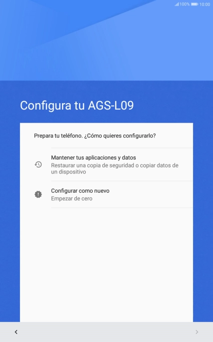 Puedes transferir el contenido de otro dispositivo cuando activas tu tablet por primera vez y cuando la has restablecido. Cuando aparezca en la pantalla de la tablet esta imagen, ya está lista para la transmisión del contenido del otro dispositivo.