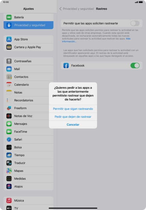 Si desactivas la función, pulsa el ajuste deseado.