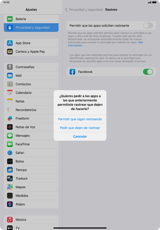 Si desactivas la función, pulsa el ajuste deseado.