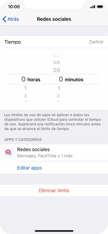 Configura el límite de tiempo deseado para el uso de la categoría seleccionada.