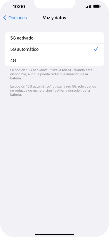 Si deseas activar el uso preferente de 5G, pulsa 5G activado.