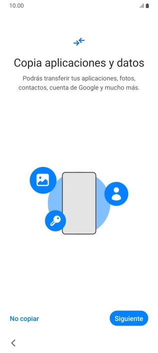 Puedes transferir el contenido de otro teléfono cuando activas tu teléfono por primera vez y cuando lo has restablecido. Cuando aparezca en la pantalla del teléfono esta imagen, ya está listo para la transmisión del contenido del otro teléfono.