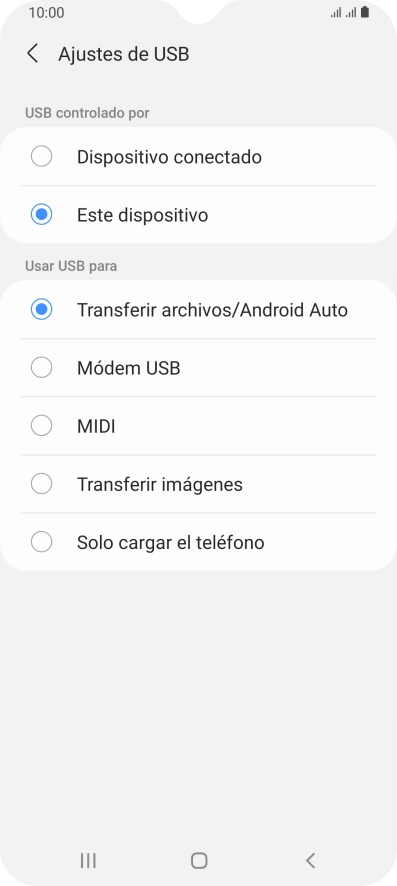 Pulsa Transferir archivos/Android Auto.