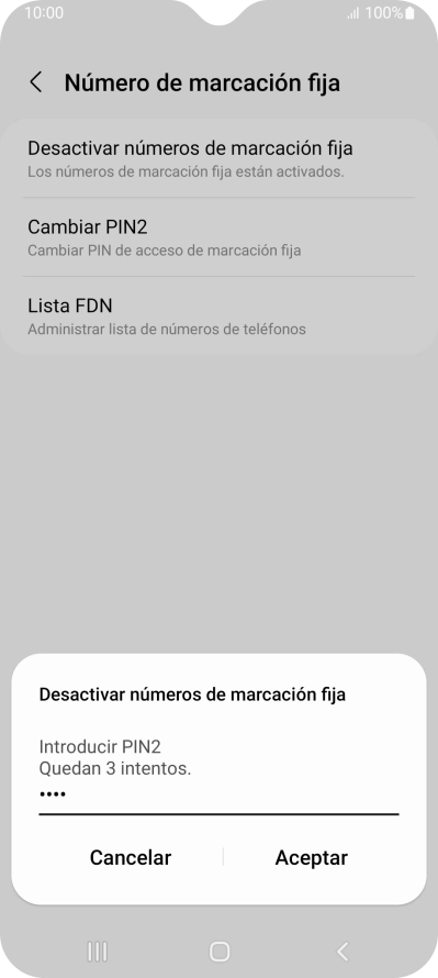 Introduce el código PIN2 y pulsa Aceptar.