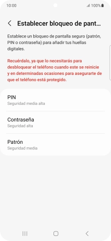 Pulsa el código de seguridad deseado y sigue las indicaciones de la pantalla para crear un código de seguridad del teléfono adicional.