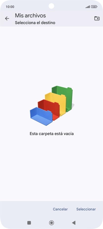Si deseas crear una nueva carpeta, pulsa el icono de nueva carpeta y sigue las indicaciones de la pantalla para crearla.