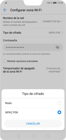 Pulsa WPA2 PSK para proteger la conexión wifi con una contraseña.
