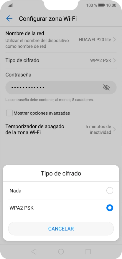 Pulsa WPA2 PSK para proteger la conexión wifi con una contraseña.