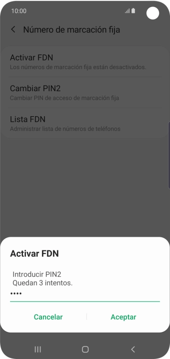 Introduce el código PIN2 y pulsa Aceptar.