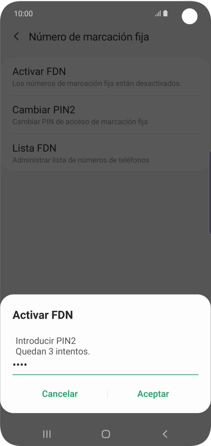 Introduce el código PIN2 y pulsa Aceptar.