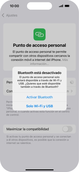 Si la función de wifi está activada, pulsa Solo Wi-Fi y USB.