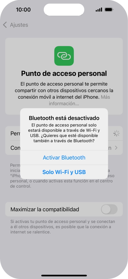 Si la función de wifi está activada, pulsa Solo Wi-Fi y USB.