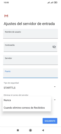 Pulsa Nunca para conservar los correos electrónicos en el servidor cuando los borras del teléfono.