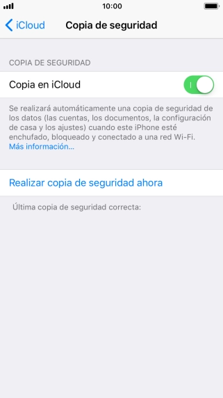 Pulsa Realizar copia de seguridad ahora y espera mientras se hace una copia de seguridad del contenido de la memoria del teléfono.