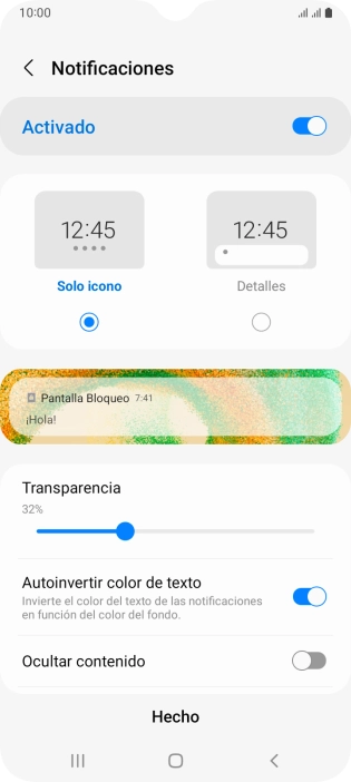 Pulsa los ajustes deseados para activarlos o desactivarlos.