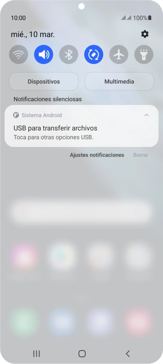 Pulsa Toca para otras opciones USB..