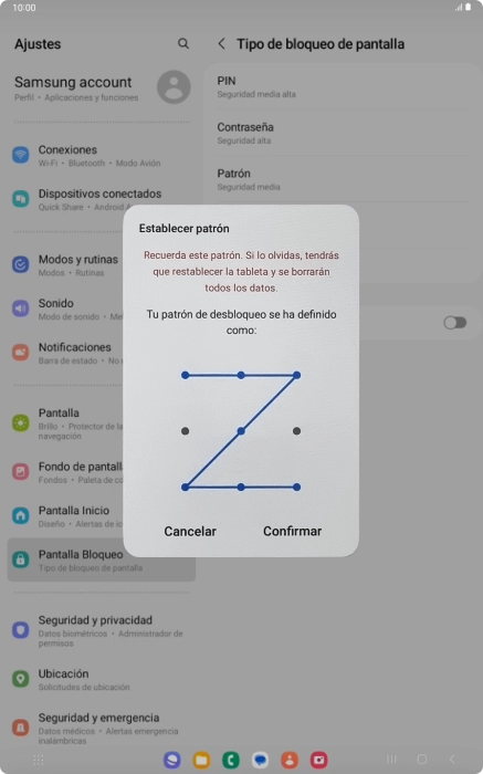 Vuelve a introducir el código de seguridad seleccionado y pulsa Confirmar.