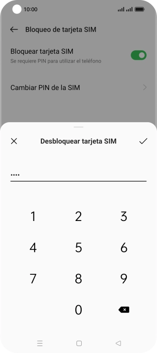 Introduce el código PIN y pulsa el icono de aceptar.