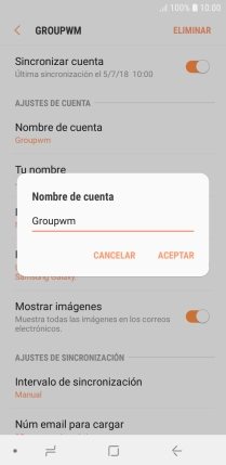 Introduce el nombre deseado de la cuenta de correo electrónico y pulsa ACEPTAR.