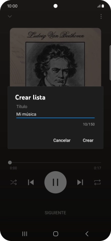 Introduce el nombre deseado de la lista de reproducción y pulsa Crear.