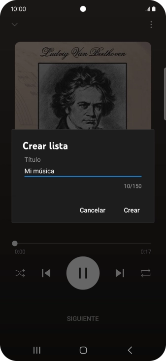 Introduce el nombre deseado de la lista de reproducción y pulsa Crear.