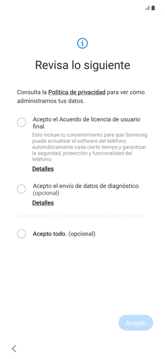Pulsa en el campo junto a los ajustes deseados para seleccionarlos.