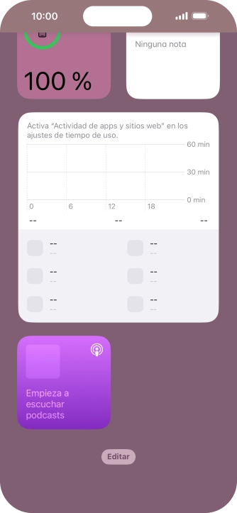 Pulsa el widget deseado hasta que aparezca un menú emergente en la pantalla.
