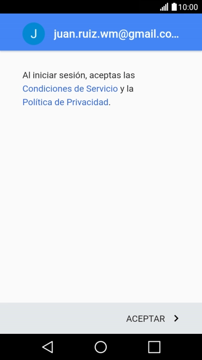 Pulsa ACEPTAR y sigue las indicaciones de la pantalla para seleccionar los ajustes de tu cuenta de Google.