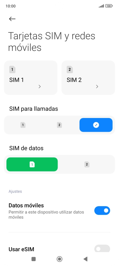 Pulsa el nombre de la otra tarjeta SIM.