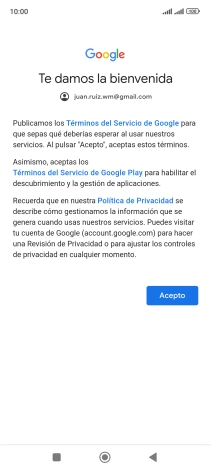 Pulsa Acepto y sigue las indicaciones de la pantalla para seleccionar los ajustes de tu cuenta de Google.