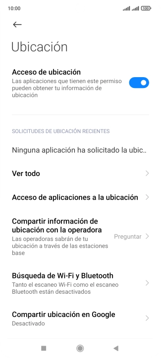 Pulsa Acceso de aplicaciones a la ubicación.