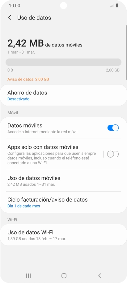 El consumo total de datos se visualiza ahora en la pantalla.