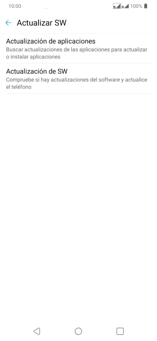 Pulsa Actualización de SW. Si hay una versión de software nueva disponible, aparecerá ahora en la pantalla. Sigue las indicaciones de la pantalla para actualizar el software del teléfono.