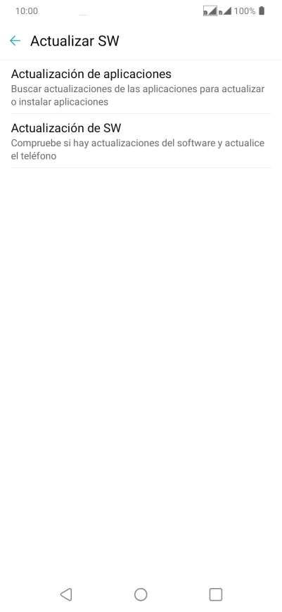 Pulsa Actualización de SW. Si hay una versión de software nueva disponible, aparecerá ahora en la pantalla. Sigue las indicaciones de la pantalla para actualizar el software del teléfono.