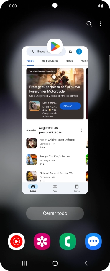 Para cerrar una sola aplicación en ejecución, desliza el dedo hacia arriba sobre la aplicación deseada.