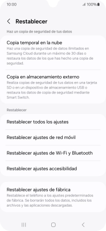 Pulsa Restablecer ajustes de fábrica.