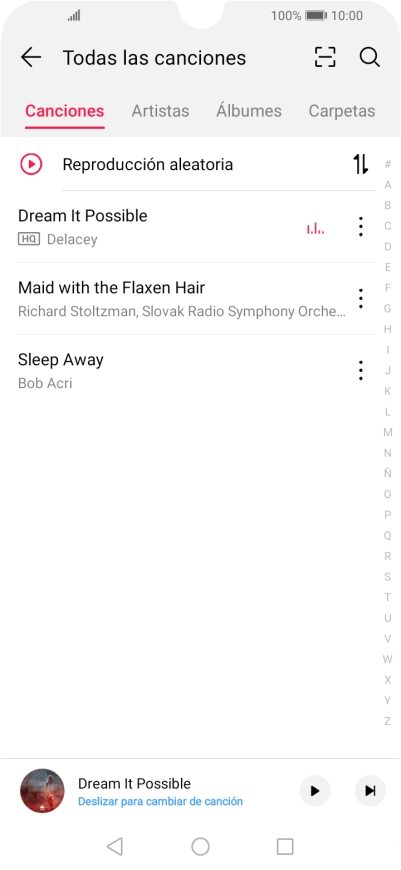 Pulsa una categoría y desplázate al archivo de música deseado.