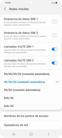 Pulsa el tipo de red deseado.